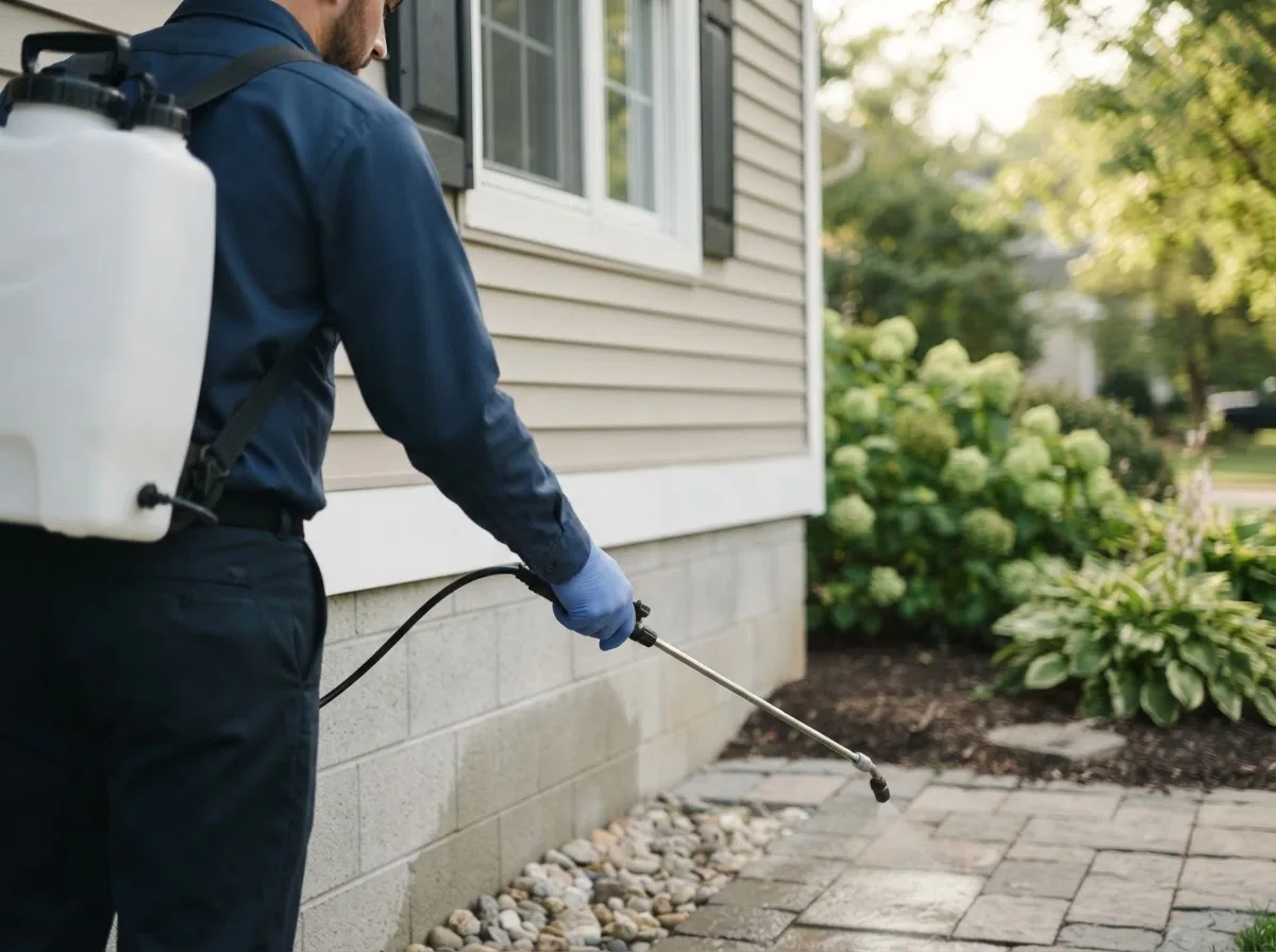Pest control technician inspecting a home in Harwick, PA